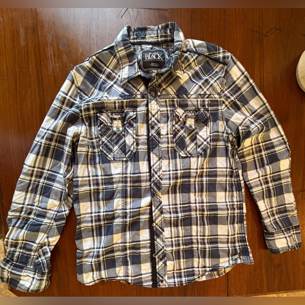 Buckle Black Unisex Navy, Yellow, and Gray Button-Down slim fit Large